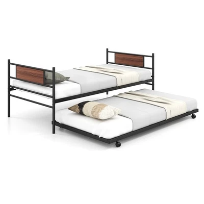 Twin Size Metal Daybed with Trundle Mattress Foundation Heavy-Duty Sofa Bed - Image 1 of 4