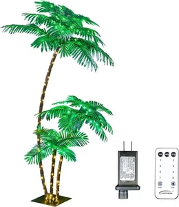 LIGHTSHARE Lighted 6FT Gorgeous Palm Tree 3Trunks Artificial Green - Picture 1 of 9