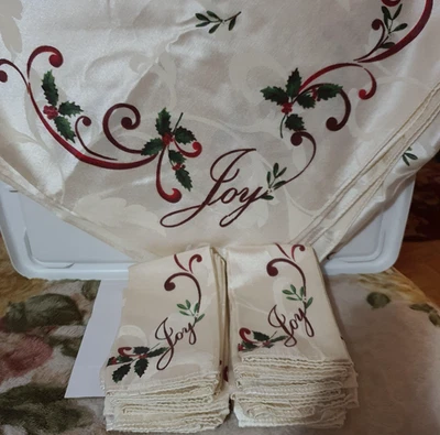 St Nicholas Square Joy Border Happy Holiday Tablecloth 60x120 & 12 Napkins - Image 1 of 3