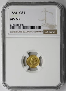 1851 Liberty Head Gold Dollar $1 MS 63 NGC - Picture 1 of 4