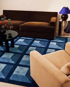 New Hand-Tufted Rug Nz Wool Blue Area Rug Living Room office room rug - Picture 1 of 6