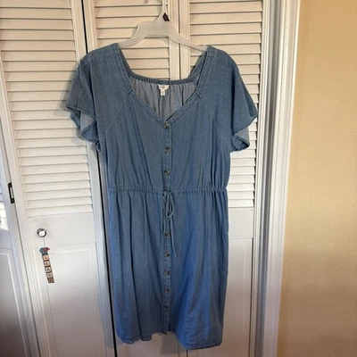 Terra & Sky Women 1X Belted Button-Up Chambray Dress With Pockets - Image 1 of 4
