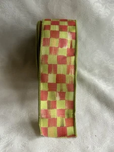 1 Spool (10 Yard x 2 inch) Mackenzie Childs TULIP CHECK Wired RIBBON m25-no - Picture 1 of 3