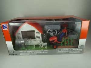 New Kubota Lawn Mower & Trailer with Farm Animals Playset 1:18 Scale - Picture 1 of 9