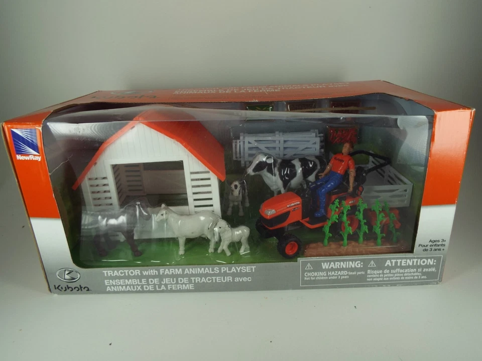 New Kubota Lawn Mower & Trailer with Farm Animals Playset 1:18 Scale - Image 1 of 4