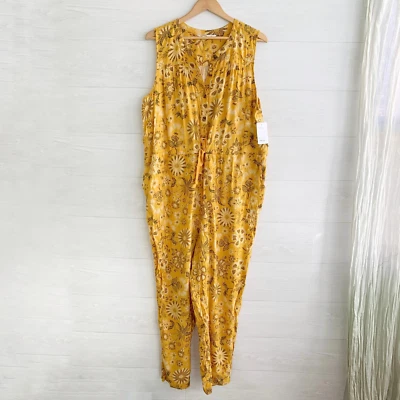 NUEVO CON ETIQUETAS Sonoma - Mono Floral Dorado Amarillo Sin Mangas Botón Delantero, XXL Foto 1 de 4