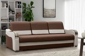 Braun Beige Sofa Volta mit Kunstleder Schlaffsofa Dreisitzersofa Wohnzimmersofa - Bild 1 von 12