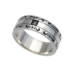 WHITE CZ ENGRAVING BAND RING 925 STERLING SILVER BIKER ROCKABILLY GOTHIC ks-r098 - Picture 1 of 10