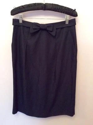 NICOLE FARHI NAVY BLUE WOOL & LINEN BLEND KNEE LENGTH SKIRT SIZE 12 - Image 1 of 4