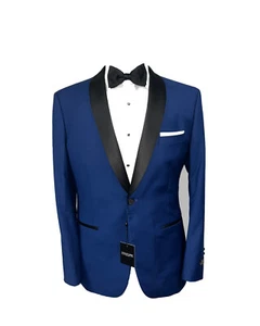 Men's Cobalt Jacket with Black Shawl Lapel with Matching Pants - Picture 1 of 1