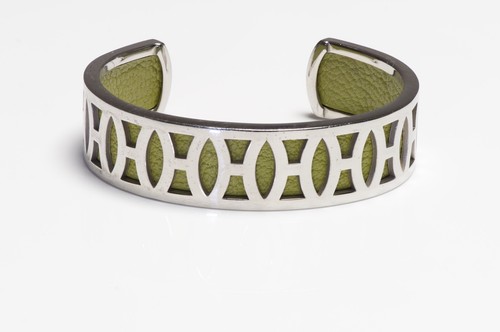 HERMÈS HERMES Paris Bracciale Polsino In Pelle Verde Placcato H Palladio