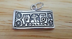 Sterling Silber 3D 13x20mm USA One Dollar Schein Geld Charm! - Bild 1 von 3
