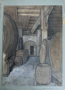 Viktor Tobler 1846-1915 Antique Wine Cellar Wooden Barrels Vault Castle - Picture 1 of 12