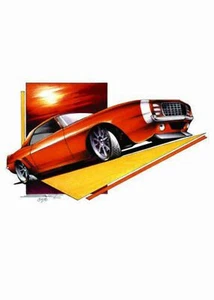 Adult DryBlend® T-Shirt - (ORANGE CAMARO - HOT ROD) - Picture 1 of 37