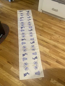 Swedish Table Runner Folk Art Blue White Yellow 71” x 16” 100% Cotton Home Decor - Picture 1 of 8