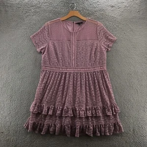 Lane Bryant Mini Lace Dress Womens 26 Purple Double tiered ruffle hem Back Zip - Picture 1 of 24