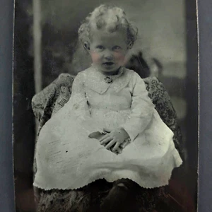 Tintype Photo Victorian Child Sitting Nicely For The Camera Color Tinted - Picture 1 of 5