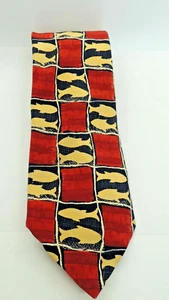 Marks & Spencer Silk Fish Tie Red & Blue Gold Fish Marine Biologist Fisherman - Picture 1 of 12