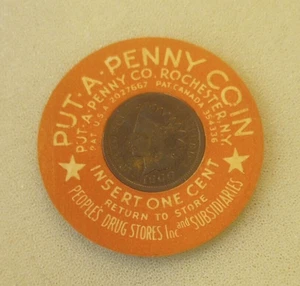 Put-A-Penny Co. Münzhülle mit 1900 Indian Head Penny - Volk Drogerien - Bild 1 von 6