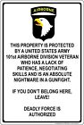 Property Protected by 101st Airborne Veteran U.S. Army Aluminum Metal Sign