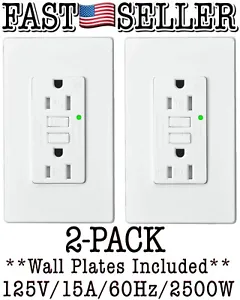 (2x) 15 Amp GFCI Wall Outlet Receptacle Tamper Resistant Duplex w/ LED Indicator - Picture 1 of 12