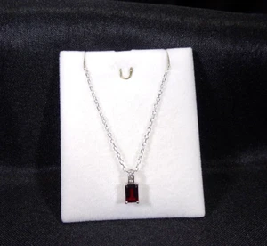 1.29 ct Natural Garnet, White Topaz Solid Sterling Silver Italian Necklace-51cm - Picture 1 of 16