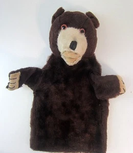 Vintage Hand Puppet Teddy Bear Excelsior Stuffed Head Untagged 9" Glass Eyes - Picture 1 of 5