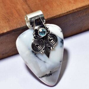Dendrite Opal Blue Topaz Ethnic Handmade Pendant Jewelry 1.84"AP 96138