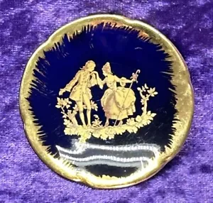Limoges Mini Blue Gold Plate Courting Couple Made In France 2.25” - Picture 1 of 6