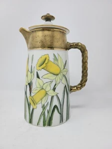 Unmarkierte Limoges 9 1/4" Kaffeekanne Narzissen & Briefbeschwerer C.1910 - Bild 1 von 19
