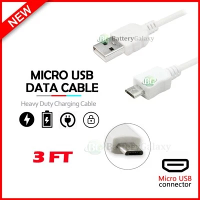 3ft Feet USB 2.0 A to Micro-USB B High Speed Cable M/M WHITE - Image 1 of 4