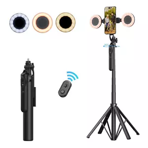 68" Extendable Selfie Tripod Phone Camera Stand 360° Rotation With Lights Remote - Picture 1 of 7