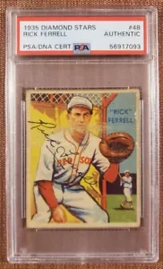 1935 Diamond Stars #48 Rick Ferrell Autographed Red Sox Baseball Card PSA/DNA - Picture 1 of 2
