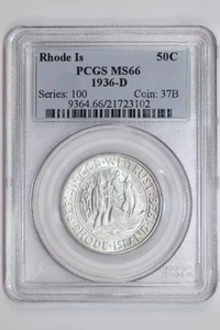 1936-D RHODE ISLAND COMMEMORATIVE HALF DOLLAR PCGS MS66 PQ! - Picture 1 of 2