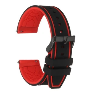 Silicone Watch Bands 22mm Soft Watch Bands with Frosted Buckle, Black Red - Zdjęcie 1 z 6