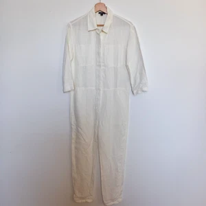 James Perse Sz 0 XS UK 6 8 Cream Linen Blend Utility Boilersuit Jumpsuit - Picture 1 of 8