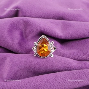 925 Sterling Silver Faceted Citrine Gemstone Band Boho Ring Jewelry US All Size - Picture 1 of 4