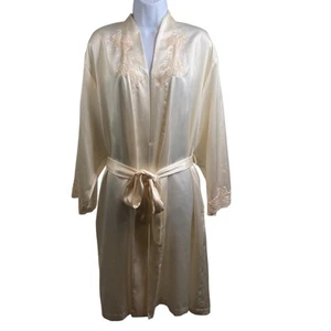 Bata bordada de encaje satinado crema Natori para mujer talla S acogedora femenina para descansar - Imagen 1 de 12