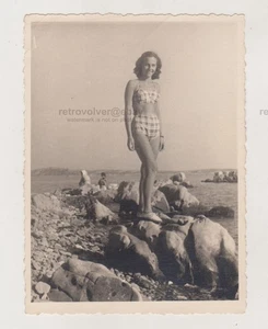 Pretty Attractive Young Woman Beach Bikini Swimsuit Female Snapshot Old Photo - Picture 1 of 1