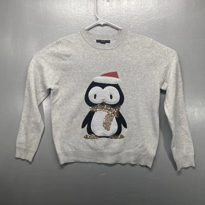 Pingüino Santa Sombrero Feo Navidad Sudadera Suéter Lentejuelas Doradas Forever 21 Talla M Foto 1 de 4