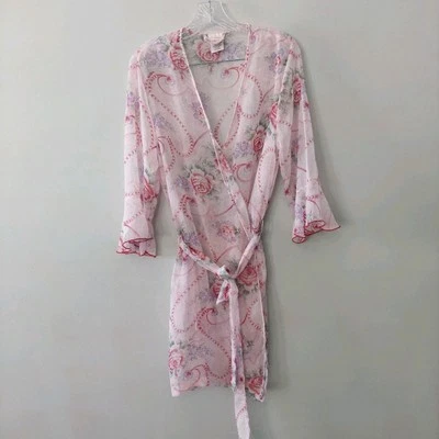 Roupão Secret Treasures grande rosa floral manga longa gravata frente comprimento médio da coxa - Imagem 1 de 4