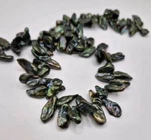 GREEN FRESHWATER TOP DRILLED KESHI PEARLS 9X8 TO 12X8MM 39CM STRAND FOR... - Picture 1 of 6