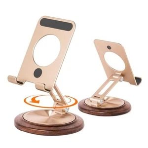 360Rotatable Cell Phone Stand, Foldable Walnut Wood Desktop Phone Dock Holder, - Picture 1 of 7