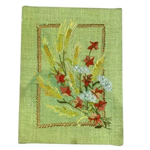 Vintage 70er Jahre Wandbild handbestickt Blumen Weizen Leinen Mid Century - Bild 1 von 5