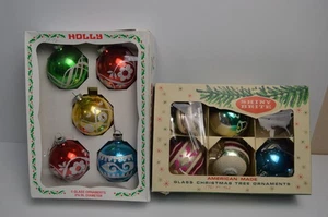 Vintage Shiny Brite Christmas Tree Ornaments & Holly Glass Glitter Geometric - Picture 1 of 19