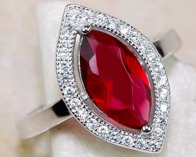 1CT Treated Ruby & White Topaz 925 Solid Sterling Silver Ring Sz 8 N1-4 - Image 1 of 2