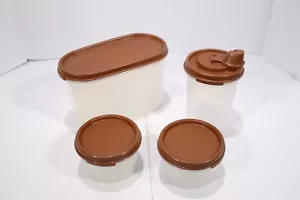 4er Set Tupperware Vintage 1-1612-4, 1605-32, 1605-6, 1606-5 alle mit braunen Deckeln - Bild 1 von 18
