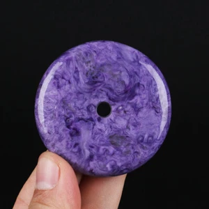 54mm Natürlicher Russland Lila Charoit Kristall Edelstein Rund Donut Anhänger ZLP002 - Bild 1 von 5
