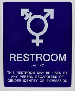 Gender Neutral Symbols Restroom Wall Sign (Aluminium, Blue 8x10)-REF24-1027 - Picture 1 of 5