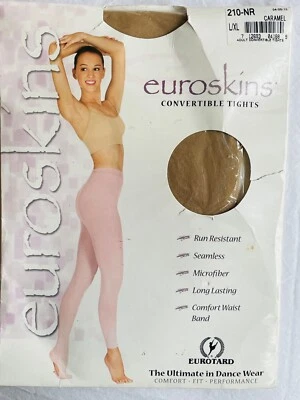NEW VTG EUROSKINS CONVERTIBLE DANCE TIGHTS STRETCH NYLON PANTYHOSE CARAMEL*L/XL - Image 1 of 3